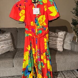 Christopher John Rogers Red Floral-Print Dress with Multicolor Accents